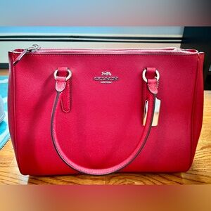 NWT Coach Surrey Large Carryall Crossgrain Leather in Bright Cardinal New F44955